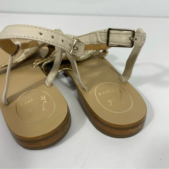 Jack Rogers Women Floral Sandals Leather Beige Sz 7.5 Summer Casual Beach Boho - Picture 4 of 11